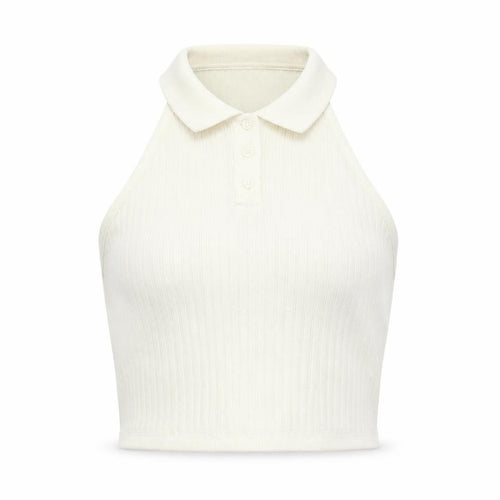 Collusion Womens Ivory Cropped Sleeveless Polo Top UK 12