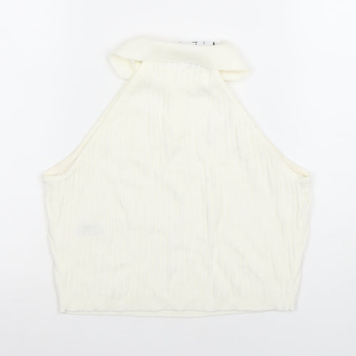 Collusion Womens Ivory Cropped Sleeveless Polo Top UK 12