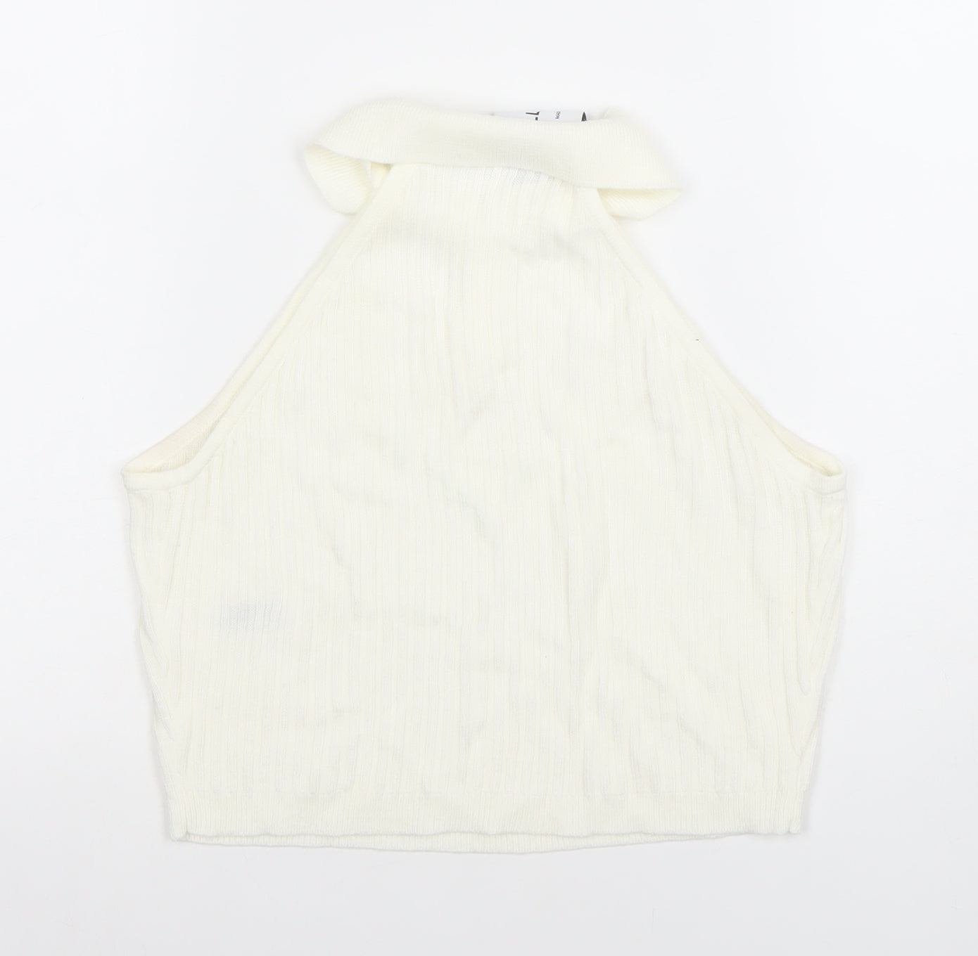 Collusion Womens Ivory Cropped Sleeveless Polo Top UK 12
