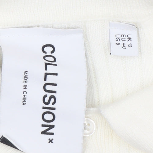 Collusion Womens Ivory Cropped Sleeveless Polo Top UK 12
