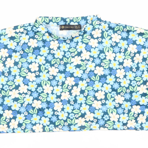 I Saw It First Women's Blue Floral Cropped High Neck Top Size 12