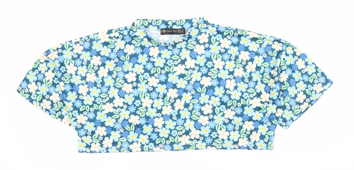 I Saw It First Women's Blue Floral Cropped High Neck Top Size 12