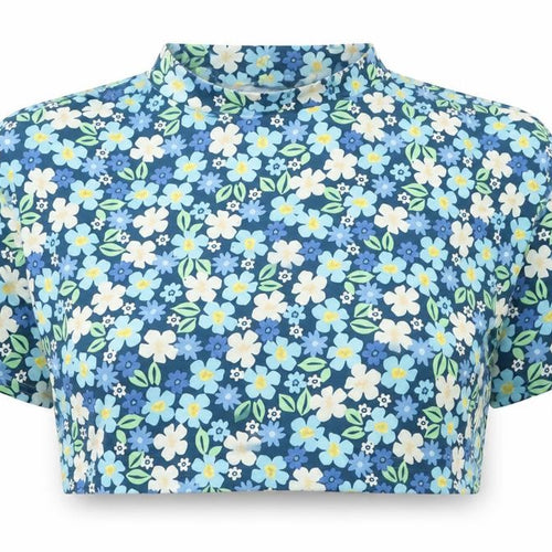 I Saw It First Women's Blue Floral Cropped High Neck Top Size 12