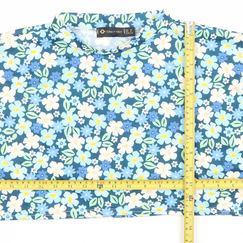 I Saw It First Women's Blue Floral Cropped High Neck Top Size 12