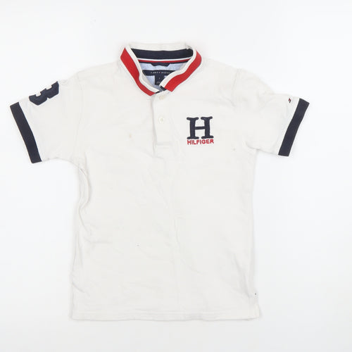 Tommy Hilfiger Boys White Polo Shirt 7 Years Embroidered Logo Collared Top