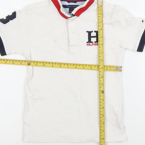 Tommy Hilfiger Boys White Polo Shirt 7 Years Embroidered Logo Collared Top