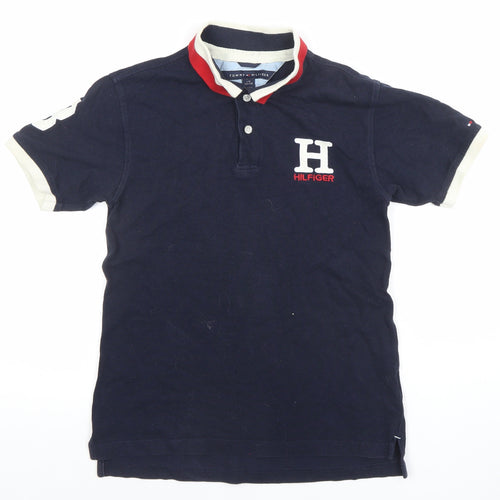 Tommy Hilfiger Women's Blue Cotton Polo Shirt L Collared Short Sleeve