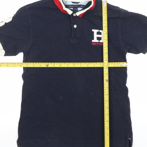 Tommy Hilfiger Women's Blue Cotton Polo Shirt L Collared Short Sleeve