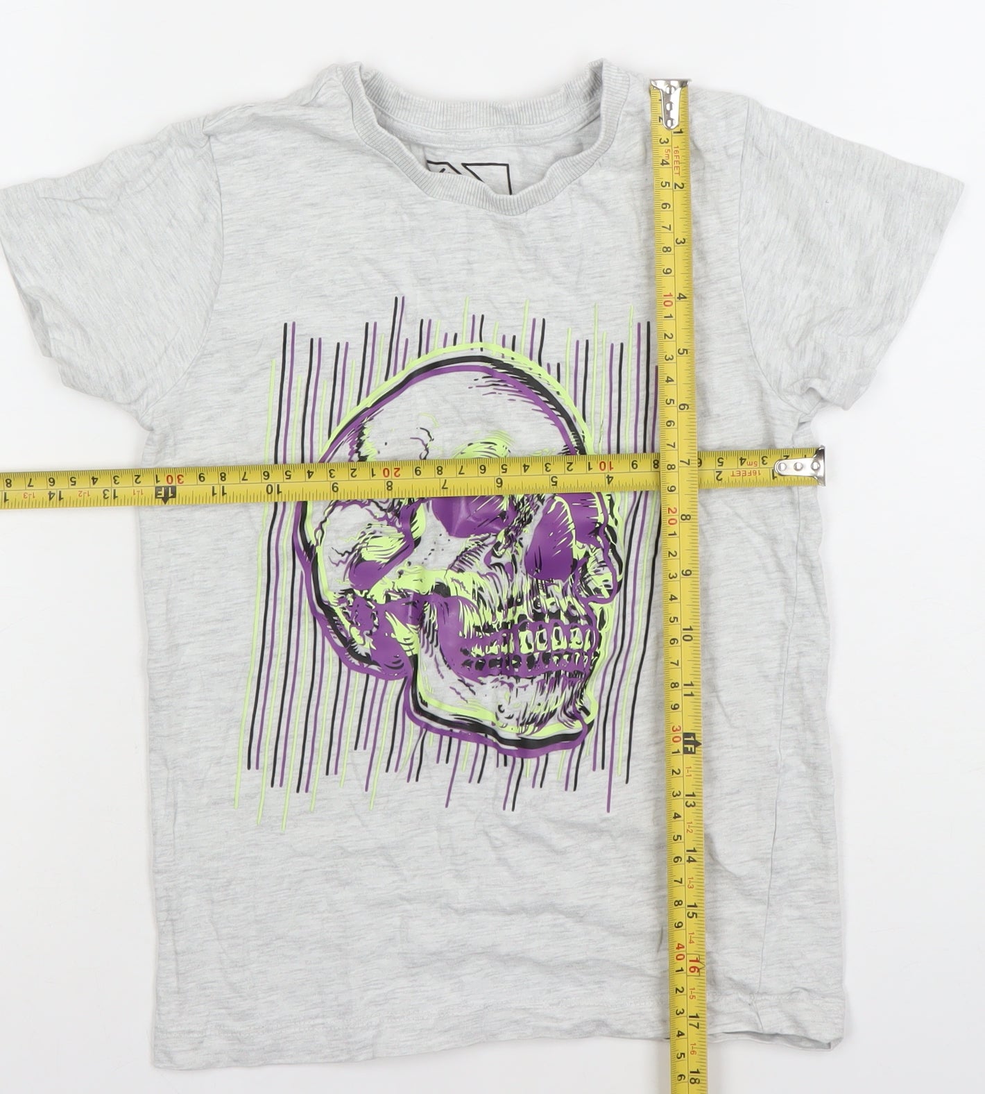 Matalan Urbn-Dept Boys Grey Skull Graphic Short Sleeve T-Shirt 8 Years Casual Top