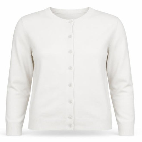 PrettyLittleThing Women Beige L Knit Crew Neck Button Cardigan