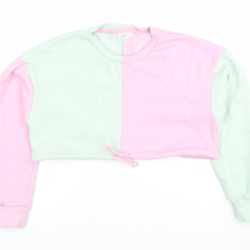 Chelsea Peers Womens Pink Green Colourblock Cropped Sweatshirt Small