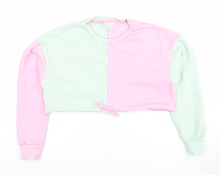 Chelsea Peers Womens Pink Green Colourblock Cropped Sweatshirt Small
