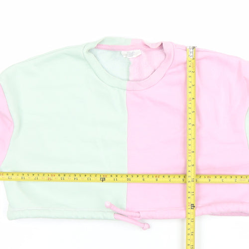 Chelsea Peers Womens Pink Green Colourblock Cropped Sweatshirt Small