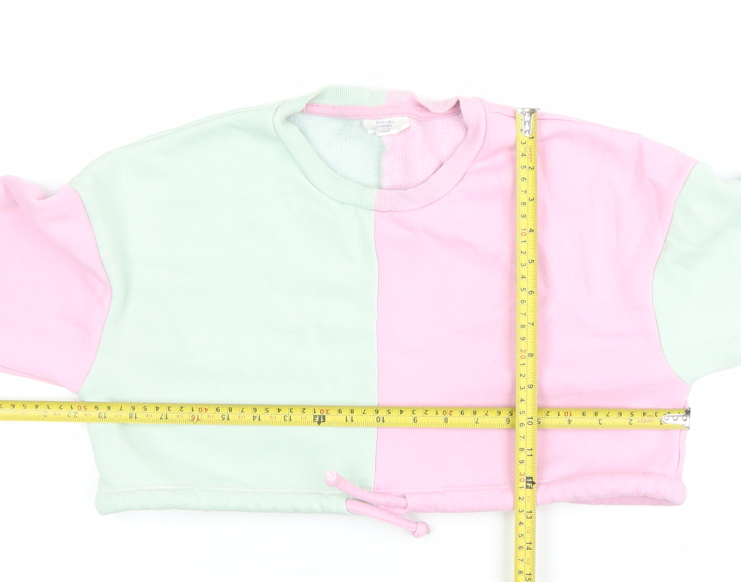 Chelsea Peers Womens Pink Green Colourblock Cropped Sweatshirt Small
