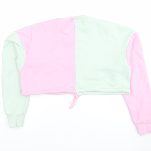 Chelsea Peers Womens Pink Green Colourblock Cropped Sweatshirt Small