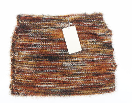 Musera Women's Brown Knit Mini Skirt Size S Bohemian Button Detail
