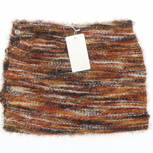 Musera Women's Brown Knit Mini Skirt Size S Bohemian Button Detail