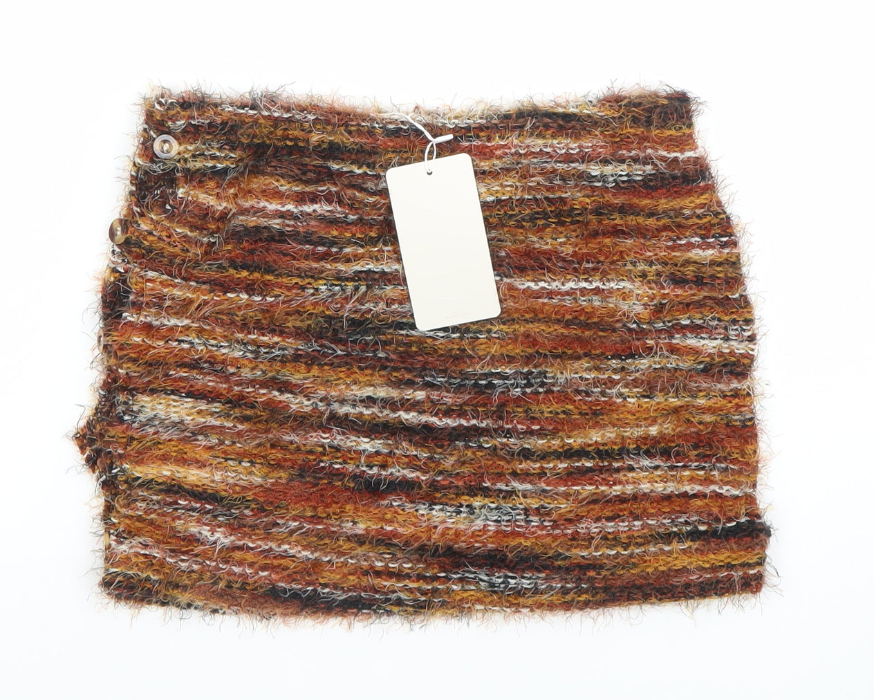 Musera Women's Brown Knit Mini Skirt Size S Bohemian Button Detail