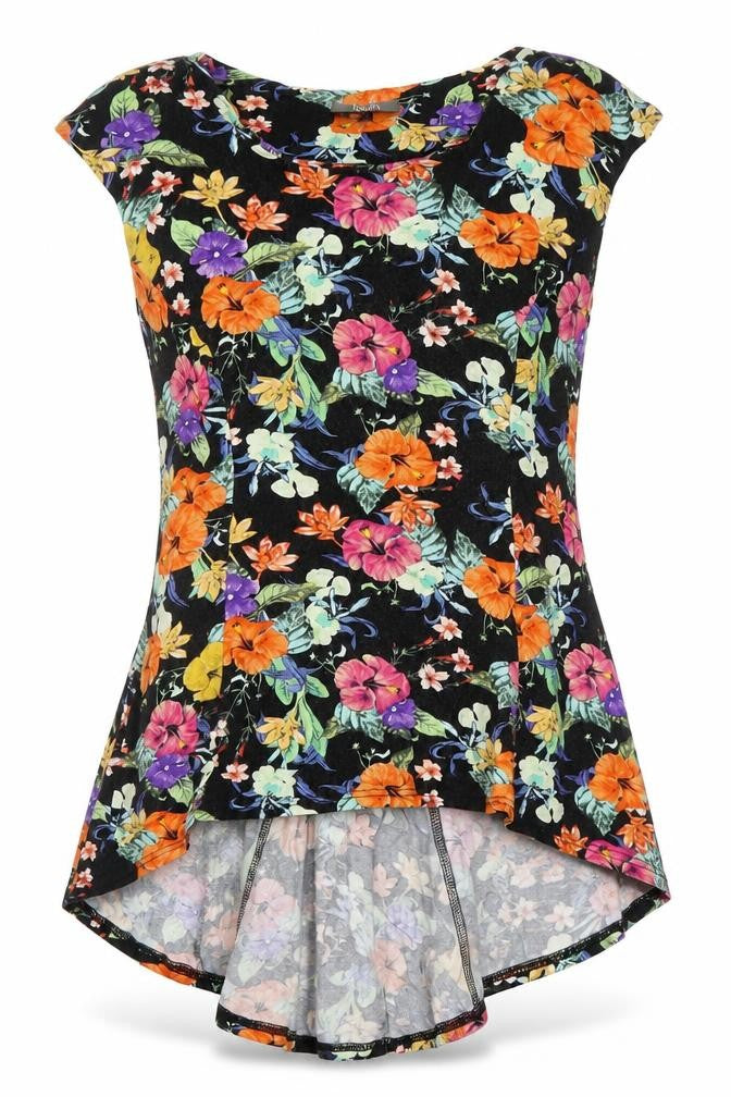 Front view of South women’s multicoloured floral tunic top, size UK 12, viscose blend