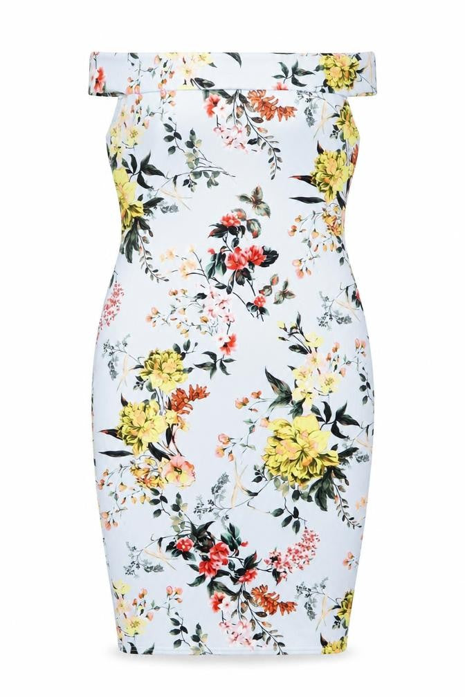 Front view of Boohoo Plus, size 18, Floral One Shoulder Bodycon Dress Multicoloured