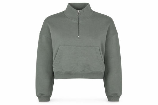 Front view of PRETTYLITTLETHING Women’s Green 1/2 Zip Pullover Sweatshirt, size M