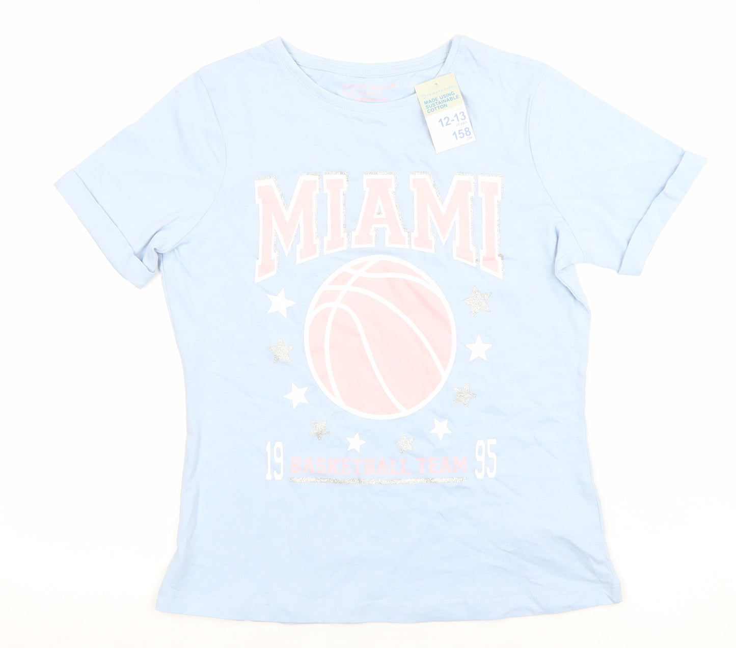 Primark Girls Blue Miami Basketball Graphic T-Shirt 12-13 Years