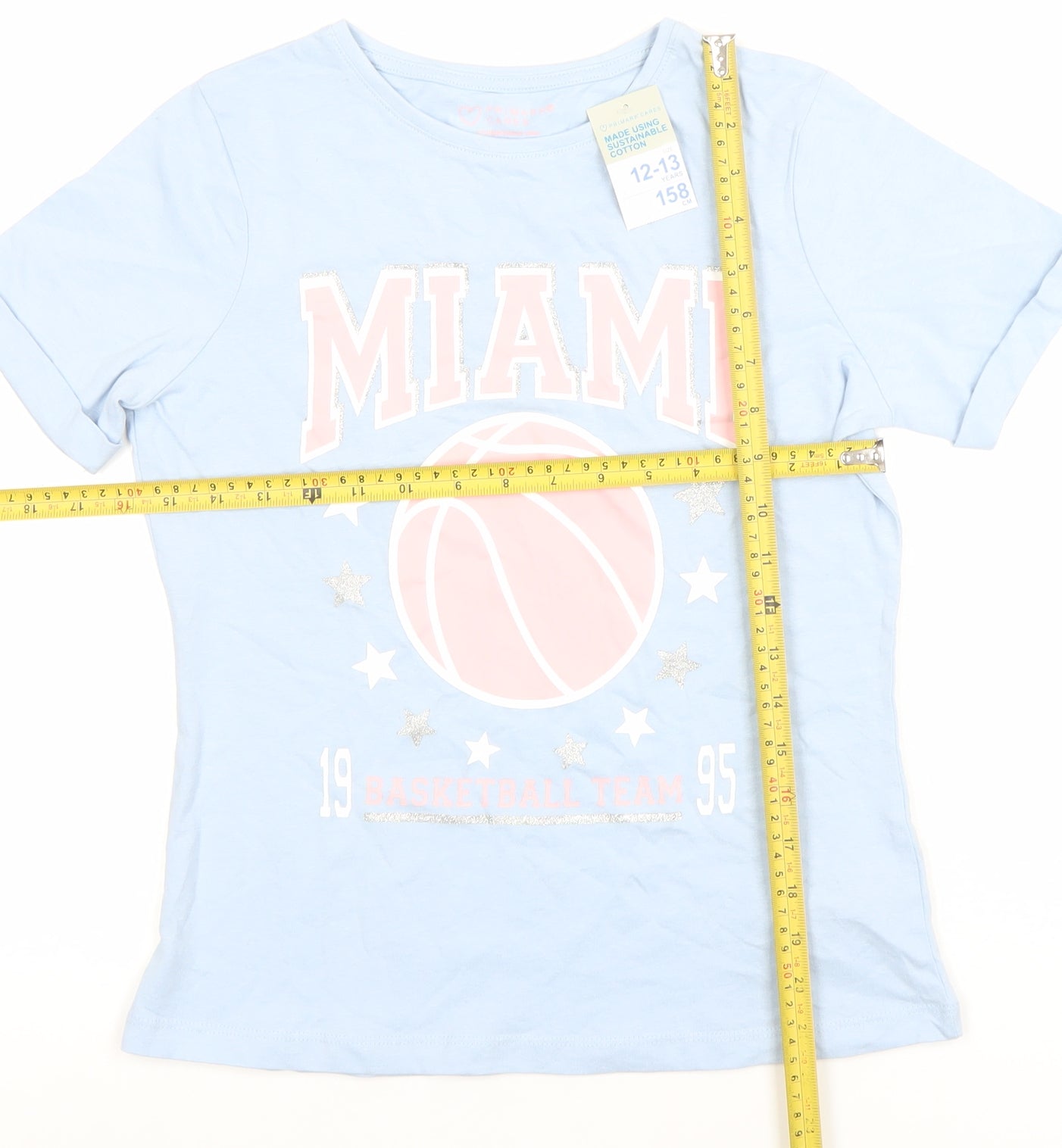 Primark Girls Blue Miami Basketball Graphic T-Shirt 12-13 Years