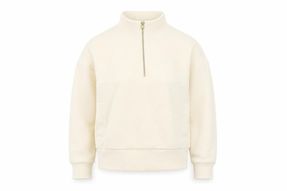 Front view of Primark Women's Beige 1/4 Zip Pullover Sweatshirt XS
