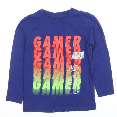 Dunnes Stores Boys Blue Gamer Long Sleeve Cotton T-Shirt 5-6 Years