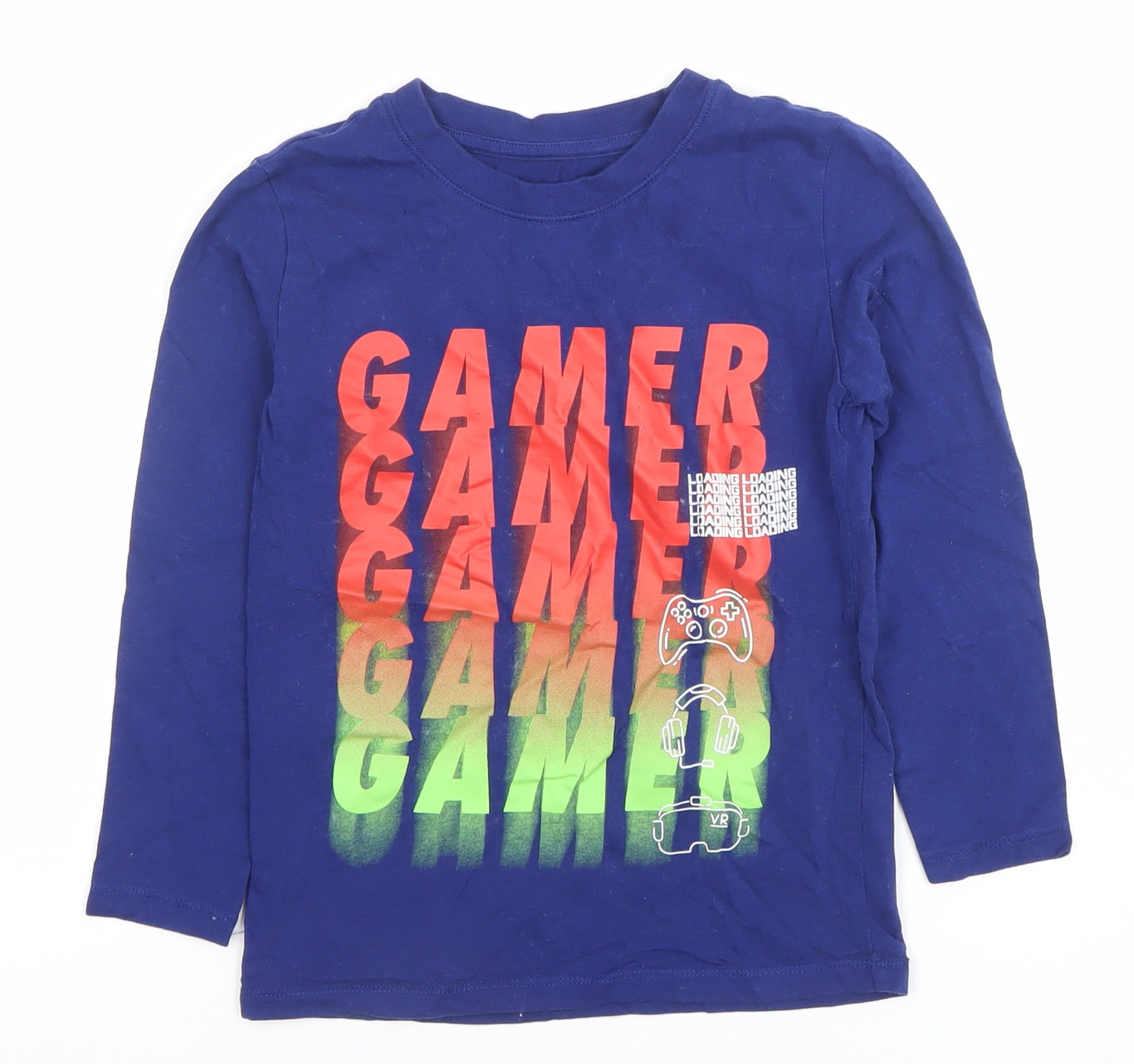 Dunnes Stores Boys Blue Gamer Long Sleeve Cotton T-Shirt 5-6 Years