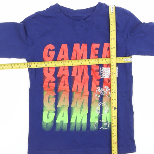 Dunnes Stores Boys Blue Gamer Long Sleeve Cotton T-Shirt 5-6 Years