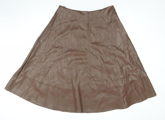 Primark Women’s Brown Faux Leather A-Line Midi Skirt Size 16