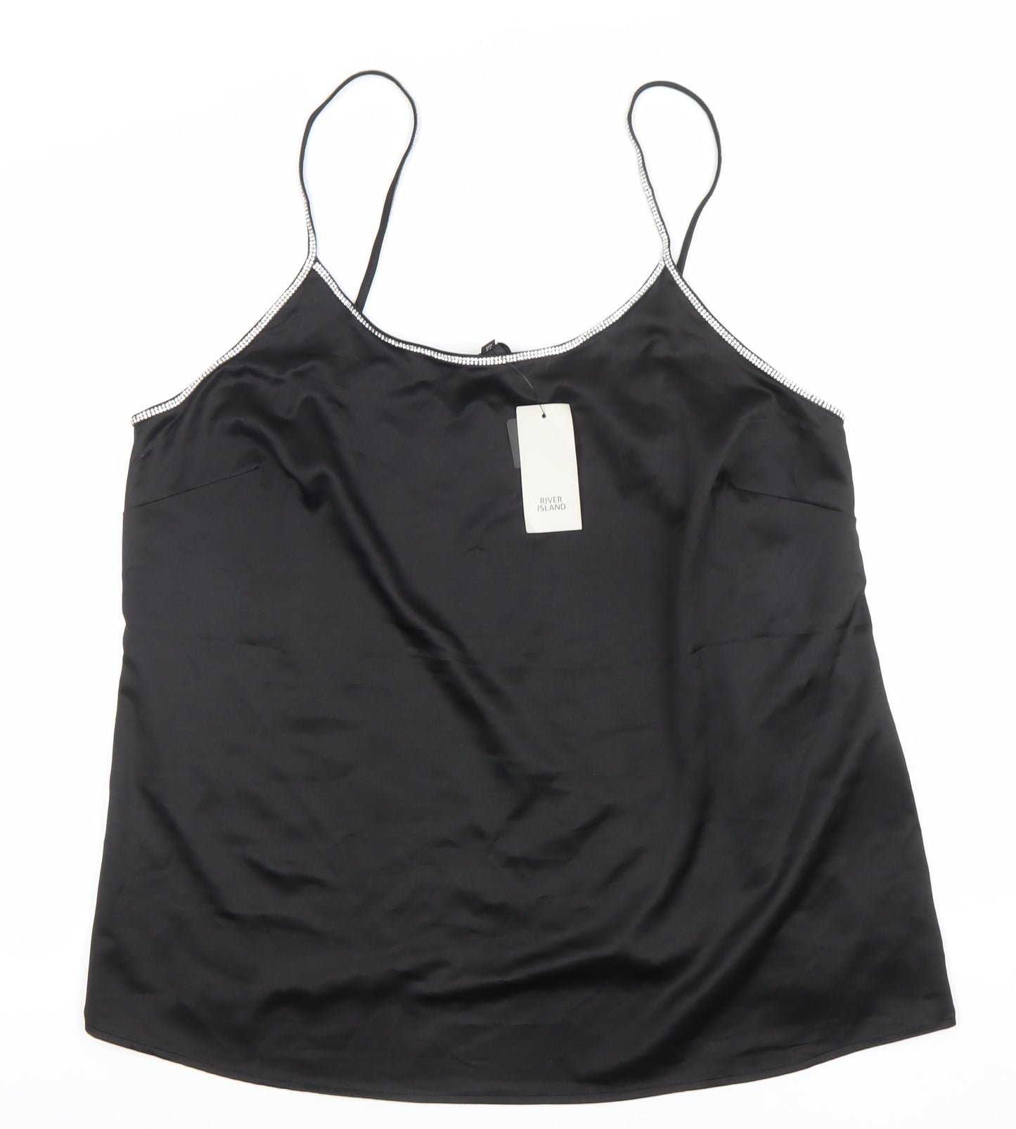 River Island Women’s Black Plus Size 18 Beaded Satin Camisole Top