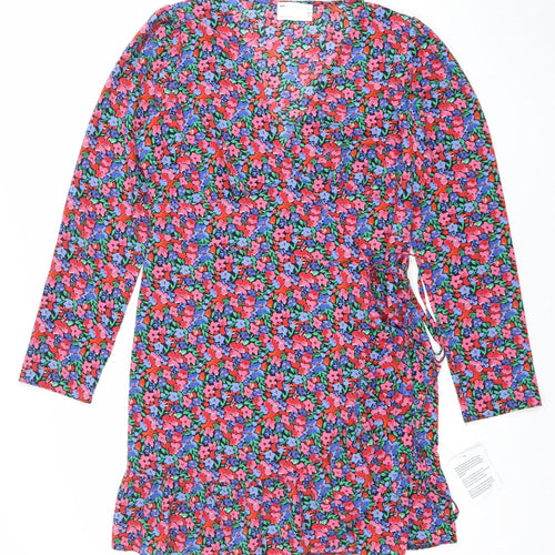 ASOS Women Red Floral Long Sleeve Wrap Mini Dress Size 14