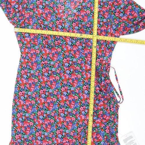 ASOS Women Red Floral Long Sleeve Wrap Mini Dress Size 14
