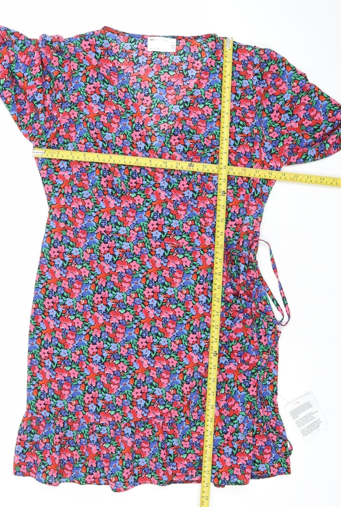 ASOS Women Red Floral Long Sleeve Wrap Mini Dress Size 14
