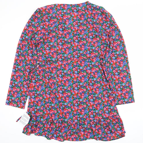 ASOS Women Red Floral Long Sleeve Wrap Mini Dress Size 14