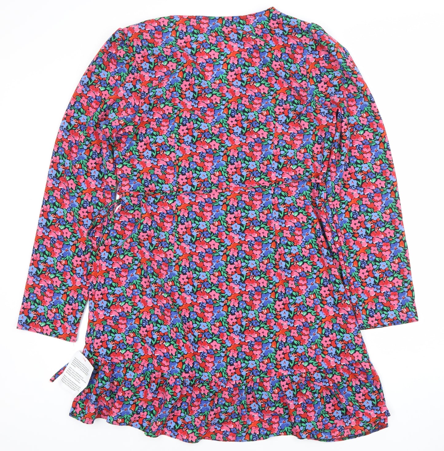 ASOS Women Red Floral Long Sleeve Wrap Mini Dress Size 14