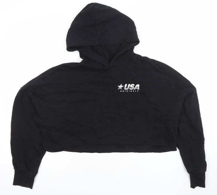H&M Women’s Black Cropped Pullover Hoodie USA Originals M