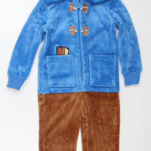 Paddington Boys Blue Brown Fleece Hooded One Piece Pyjama 4-5 Years