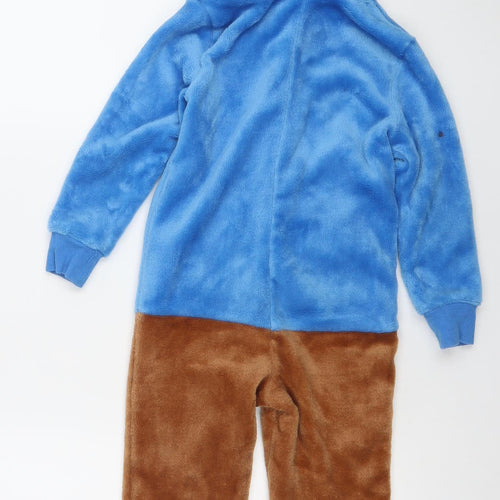 Paddington Boys Blue Brown Fleece Hooded One Piece Pyjama 4-5 Years
