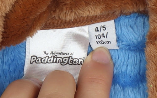 Paddington Boys Blue Brown Fleece Hooded One Piece Pyjama 4-5 Years