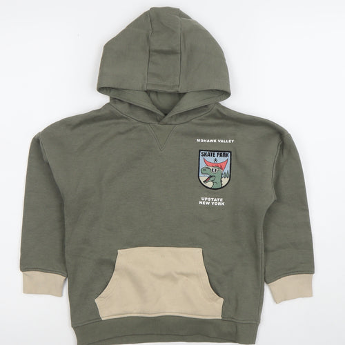 Primark Boys Khaki Green Pullover Hoodie 5-6 Years Skate Dinosaur Graphic