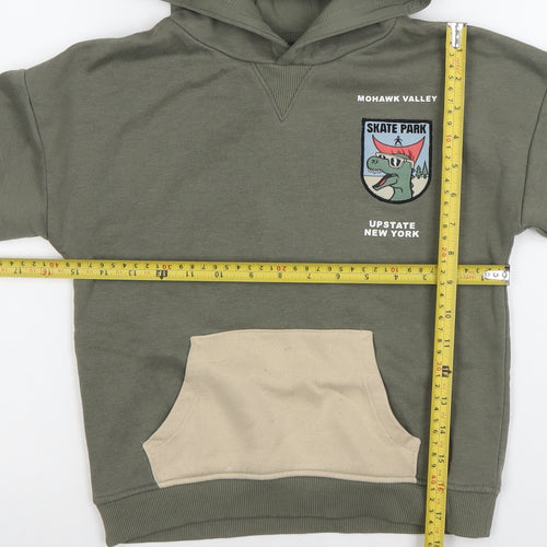 Primark Boys Khaki Green Pullover Hoodie 5-6 Years Skate Dinosaur Graphic