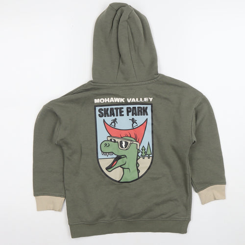 Primark Boys Khaki Green Pullover Hoodie 5-6 Years Skate Dinosaur Graphic