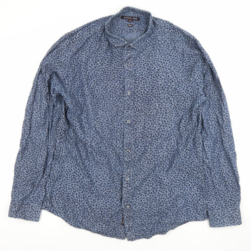 Michael Kors Men's Blue Floral Slim Fit Long Sleeve Cotton Shirt L