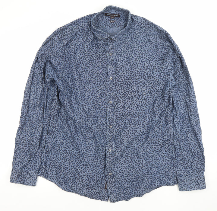 Michael Kors Men's Blue Floral Slim Fit Long Sleeve Cotton Shirt L