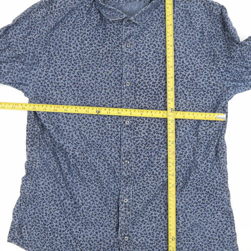 Michael Kors Men's Blue Floral Slim Fit Long Sleeve Cotton Shirt L