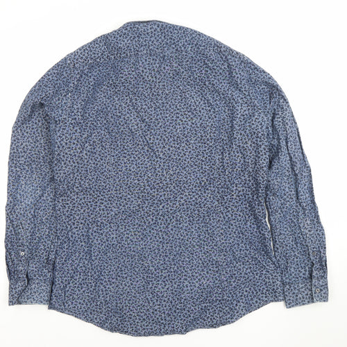 Michael Kors Men's Blue Floral Slim Fit Long Sleeve Cotton Shirt L