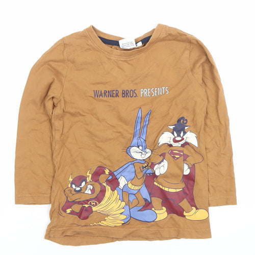 Warner Bros Boys Brown Long Sleeve Looney Tunes Superhero T-Shirt 116cm
